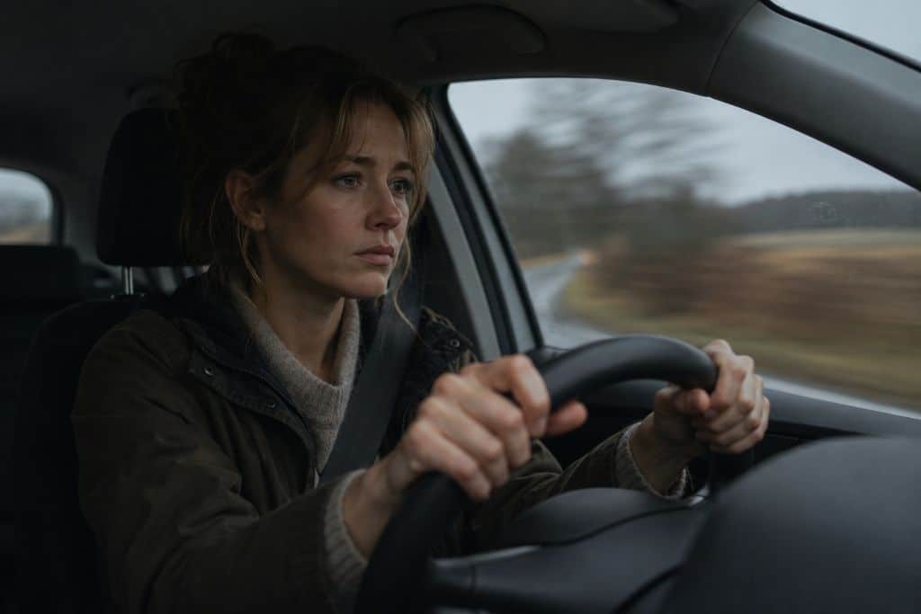 Clara - i bilen på vej over til Connie